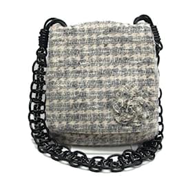 Autre Marque-Sac à bandoulière en tweed Chanel avec chaîne Camélia-Noir,Blanc,Gris