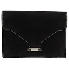 Hermès-Hermes Navet Dobris Black Silver Stitch Clutch Bag-Black