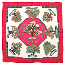 Hermès-Hermes Carre Muffler 90 Bonsai Beautiful Town Silk Red Scarf-Red