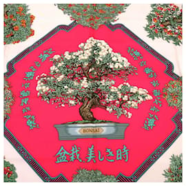 Hermès-Hermes Carre Muffler 90 Bonsai Beautiful Town Silk Red Scarf-Red