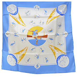 Hermès-Hermes Scarf Carre 90 Vive les champions!-White,Blue,Multiple colors