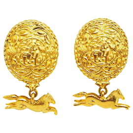 Chanel-Chanel Vintage Horse Swing Earrings-Golden