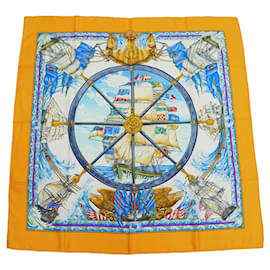 Hermès-Hermes Carre 90 Vive le ven Wind Blow Yellow Rudder Ship Scarf-Yellow