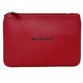Balenciaga Pouch M Red Black Leather Clutch Bag Black Red
