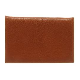 Hermès-Hermes Calvi Chevre Brown Card Case-Brown