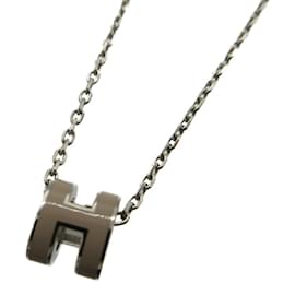 Hermès-Hermes Pop H Ash Silver Marron Glace Necklace-Brown