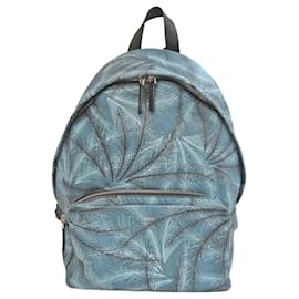 Tod's Leaf Pattern Leather Backpack Black White Blue