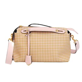 Fendi-Sac à main en cuir à carreaux Gingham Fendi By The Way-Rose,Beige,Jaune