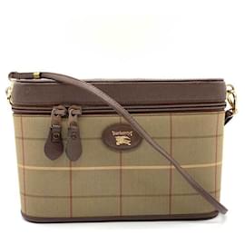 Burberry-Burberrys Multicolor Canvas and Leather Shoulder Bag-Brown,Multiple colors,Khaki