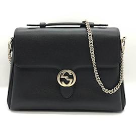 Gucci-Gucci Interlocking G Chain Shoulder Hand Bag-Black