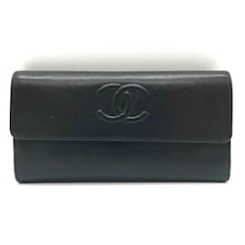 Chanel-Portefeuille long en cuir noir Chanel-Noir