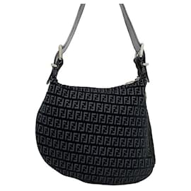 Fendi-Bolso Fendi Zucca de un hombro-Negro,Plata