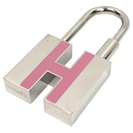 Hermès-Hermes Light Pink and Silver Key Hook Keychain Bag Charm-Silvery,Pink