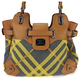 Burberry-Bolso tote de lana y cuero Burberry Blue Label-Castaño,Amarillo