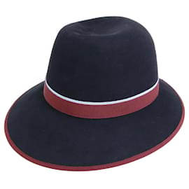 Hermès-Chapeau de soleil en laine Hermes en noir, bordeaux et bleu clair-Noir,Bordeaux,Bleu clair