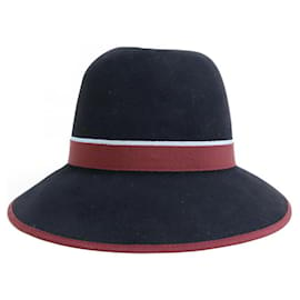 Hermès-Chapeau de soleil en laine Hermes en noir, bordeaux et bleu clair-Noir,Bordeaux,Bleu clair