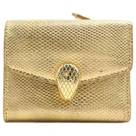 Bulgari-Billetera Trifold Bvlgari BVLGARI en cuero dorado-Dorado