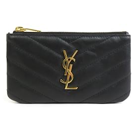 Saint Laurent-Porta-moedas de couro preto Saint Laurent-Preto