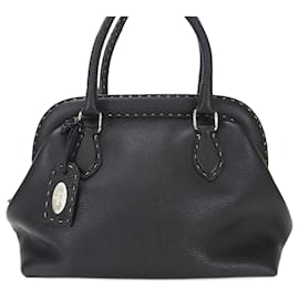 Fendi-Fendi Selleria Black Leather Handbag-Black