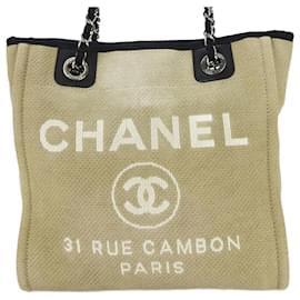 Chanel-Sac tote Chanel PM Chaîne Deauville-Noir,Beige