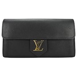 Louis Vuitton-Carteira Longa Louis Vuitton em Couro Preto-Preto