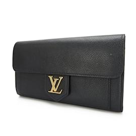 Louis Vuitton-Cartera Larga Louis Vuitton en Cuero Negro-Negro