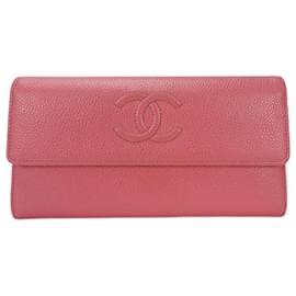 Chanel-Carteira longa de couro caviar rosa Chanel-Rosa