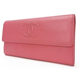 Chanel-Cartera larga de cuero caviar rosa Chanel-Rosa