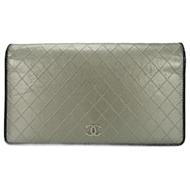 Chanel-Chanel Metallische Silber Lange Brieftasche-Silber