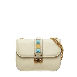 Valentino-Valentino Studded Chain Shoulder Bag-Cream