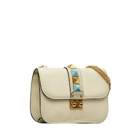 Valentino-Valentino Studded Chain Shoulder Bag-Cream