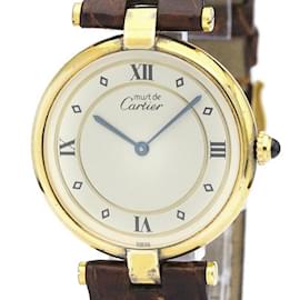 Cartier-Damenarmbanduhr Cartier Must Vendôme aus Leder mit vergoldetem Vermeil und Quarz-Andere