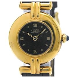 Cartier-Reloj de señora Cartier Must Colisée de cuero chapado en oro con cuarzo-Otro