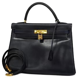 Hermès-Hermes Kelly 32 Handbag in Blue Indigo-Blue