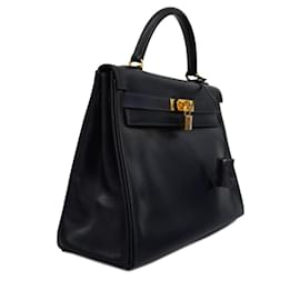 Hermès-Hermes Kelly 32 Handbag in Blue Indigo-Blue