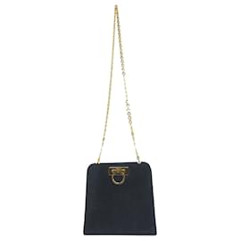 Salvatore Ferragamo-Schultertasche aus Wildleder Gancini Chain von Salvatore Ferragamo-Marineblau