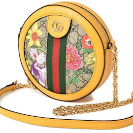 Gucci-Bolsa de Ombro Gucci Flora Chain-Amarelo