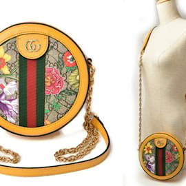 Gucci-Bolsa de Ombro Gucci Flora Chain-Amarelo