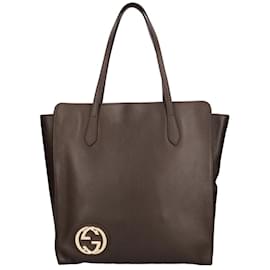 Gucci-Bolsa tote de couro marrom Gucci-Marrom