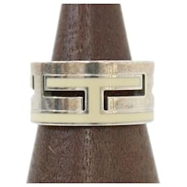 Hermès-H Band Ring von Hermes Move-Silber,Beige