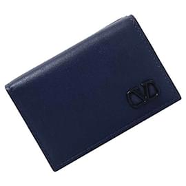 Valentino Garavani-Carteira trifold em couro azul marinho Valentino Garavani-Azul,Azul marinho