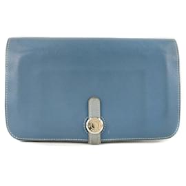 Hermès-Hermes Dogon Calf Blue Long Wallet-Blue