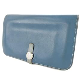 Hermès-Hermes Dogon Calf Blue Long Wallet-Blue