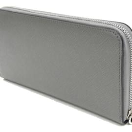 Prada-Prada Gray Leather Long Wallet-Brown