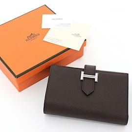 Hermès-Hermes Bearn Tri-Fold Geldbörse-Braun,Blau