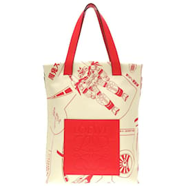 Loewe-Loewe x Gundam Leather Ivory Red Shopper Bag Tote-Red,Cream