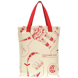 Loewe-Loewe x Gundam Leather Ivory Red Shopper Bag Tote-Red,Cream