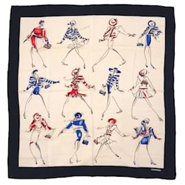 Chanel-Chanel Coco Silk Beige Navy Scarf-Beige,Navy blue