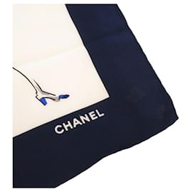 Chanel-Cachecol Chanel Coco Seda Bege Marinho-Bege,Azul marinho