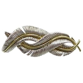 Tiffany & Co-Tiffany Silver 925 and 18K Yellow Gold Feather Brooch-Silvery,Golden